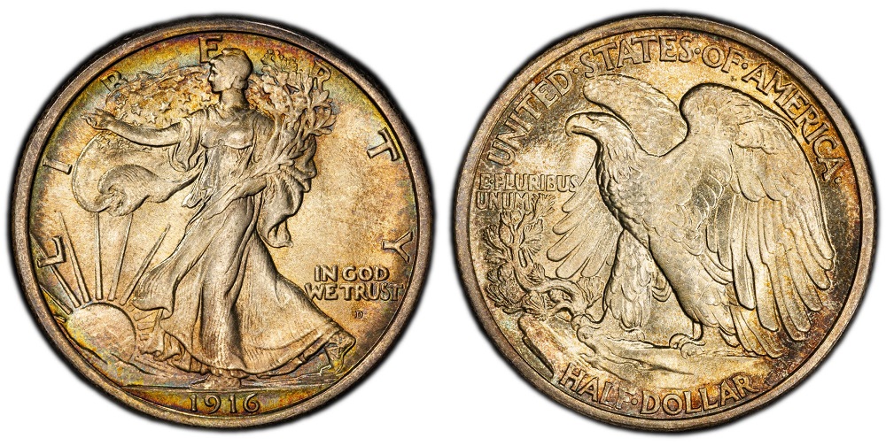 1916-D Walking Liberty Half Dollar obverse showing the D mint mark below IN GOD WE TRUST
