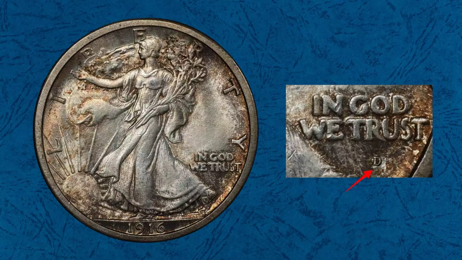 1916-D RPM FS-501 repunched mint mark close-up showing secondary D impression below the primary D on the obverse